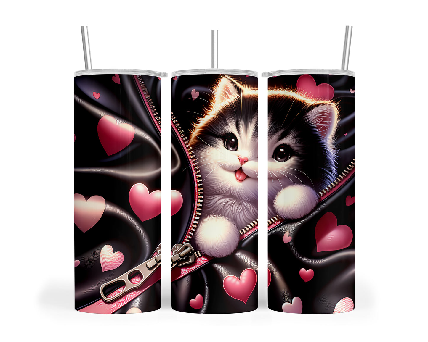 Skinny Tumbler with Straw, 20oz, Cat, Valentines Day, awd-929