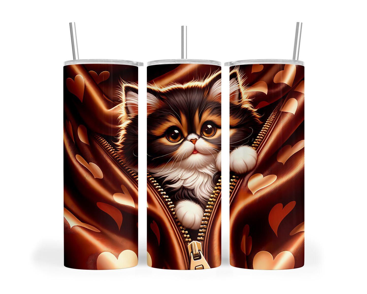 Skinny Tumbler with Straw, 20oz, Cat, Valentines Day, awd-933