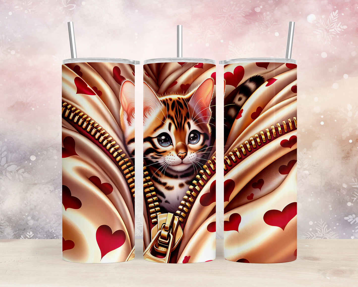 Skinny Tumbler with Straw, 20oz, Cat, Valentines Day, awd-934