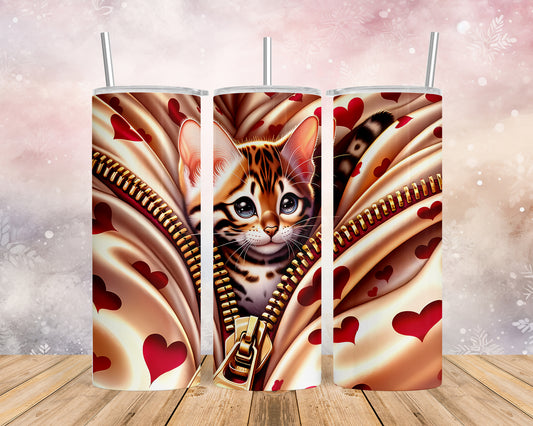 Skinny Tumbler with Straw, 20oz, Cat, Valentines Day, awd-934