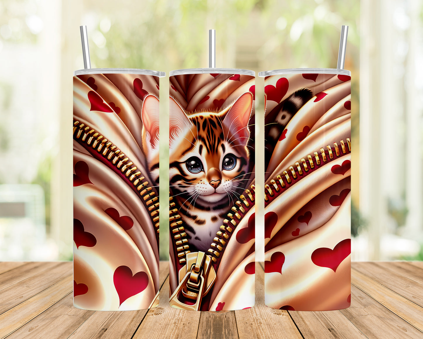 Skinny Tumbler with Straw, 20oz, Cat, Valentines Day, awd-934