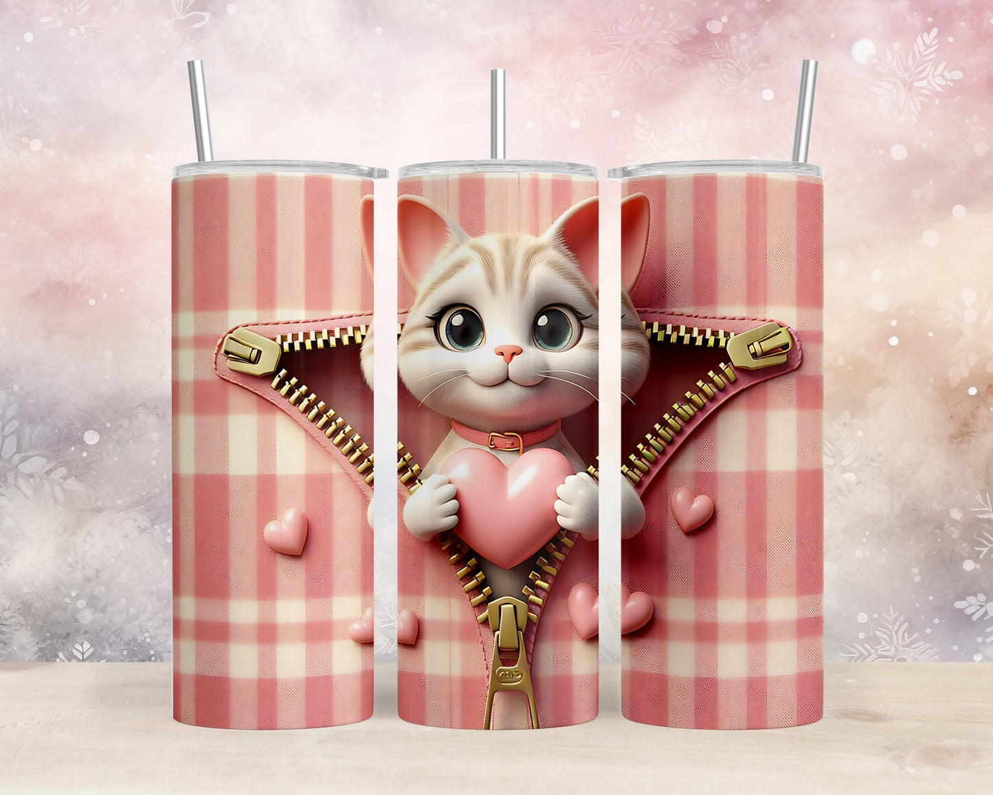 Skinny Tumbler with Straw, 20oz, Cat, Valentines Day, awd-937