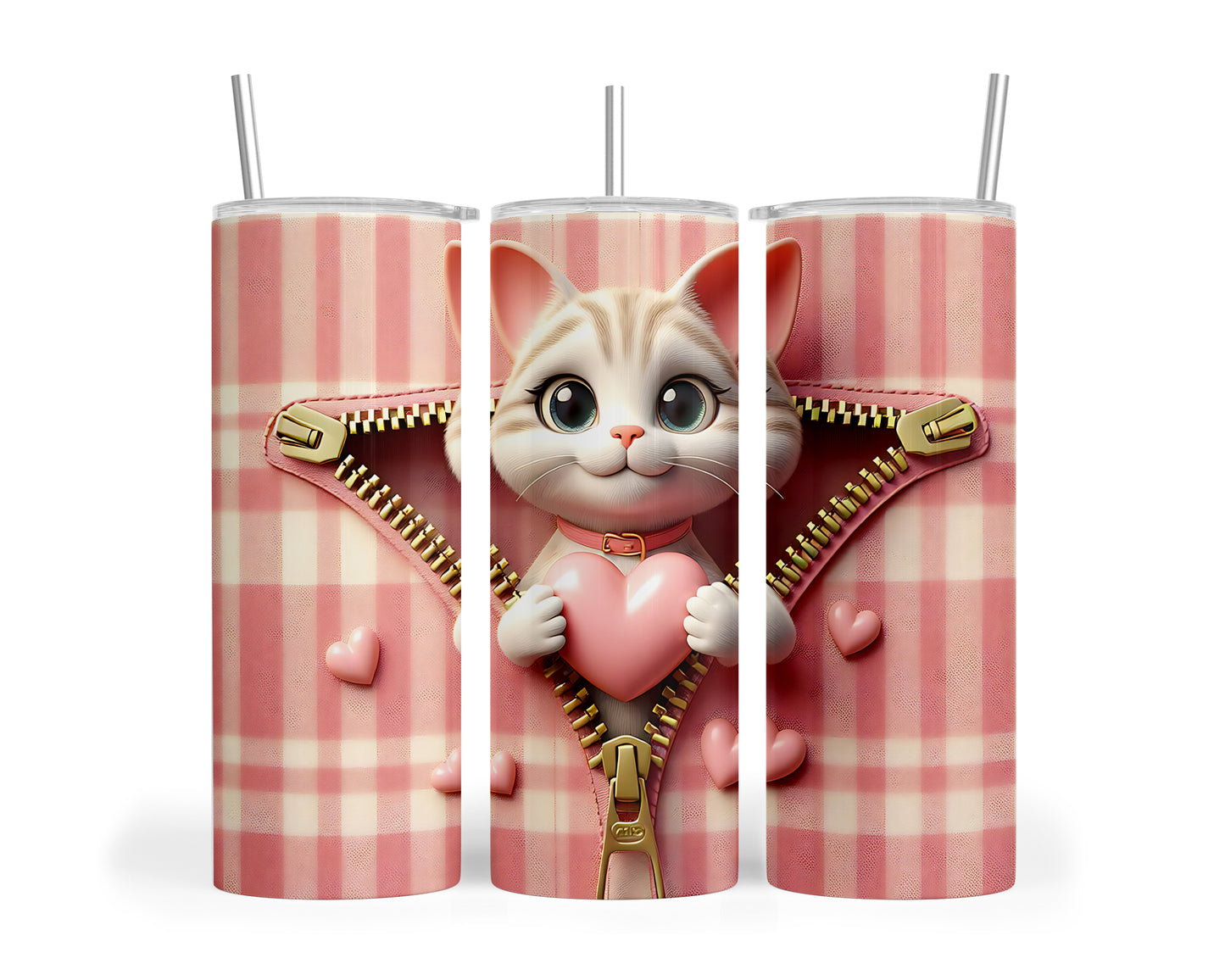 Skinny Tumbler with Straw, 20oz, Cat, Valentines Day, awd-937