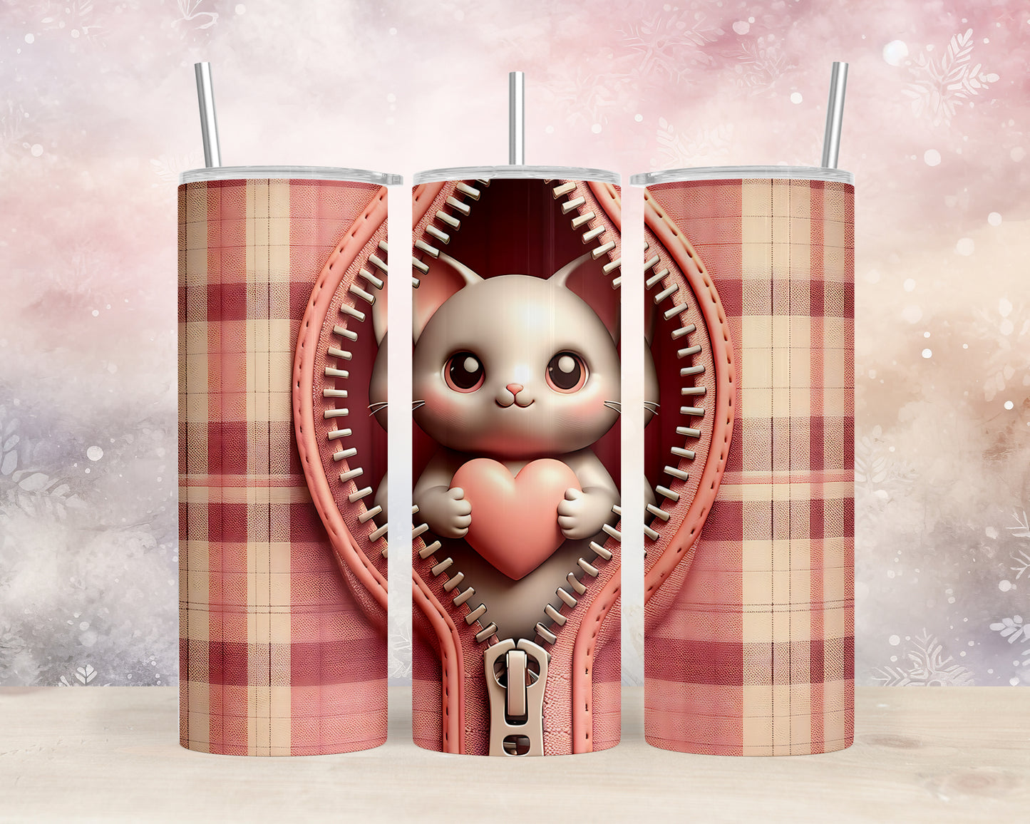 Skinny Tumbler with Straw, 20oz, Cat, Valentines Day, awd-938