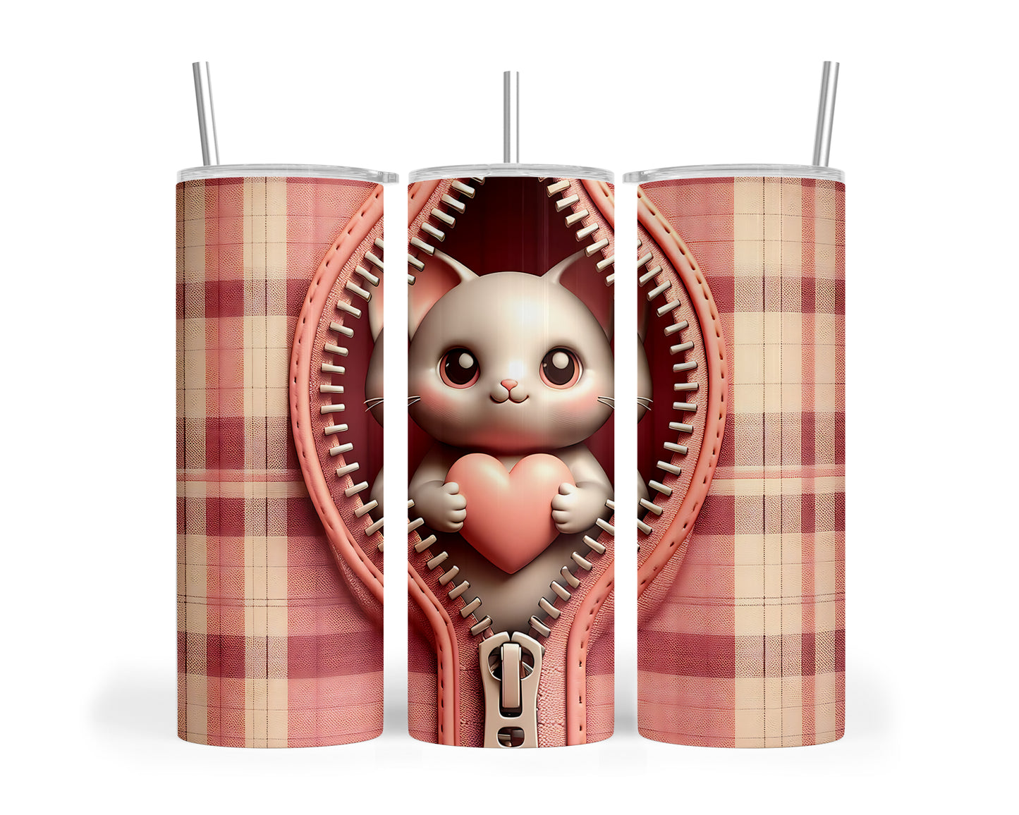 Skinny Tumbler with Straw, 20oz, Cat, Valentines Day, awd-938