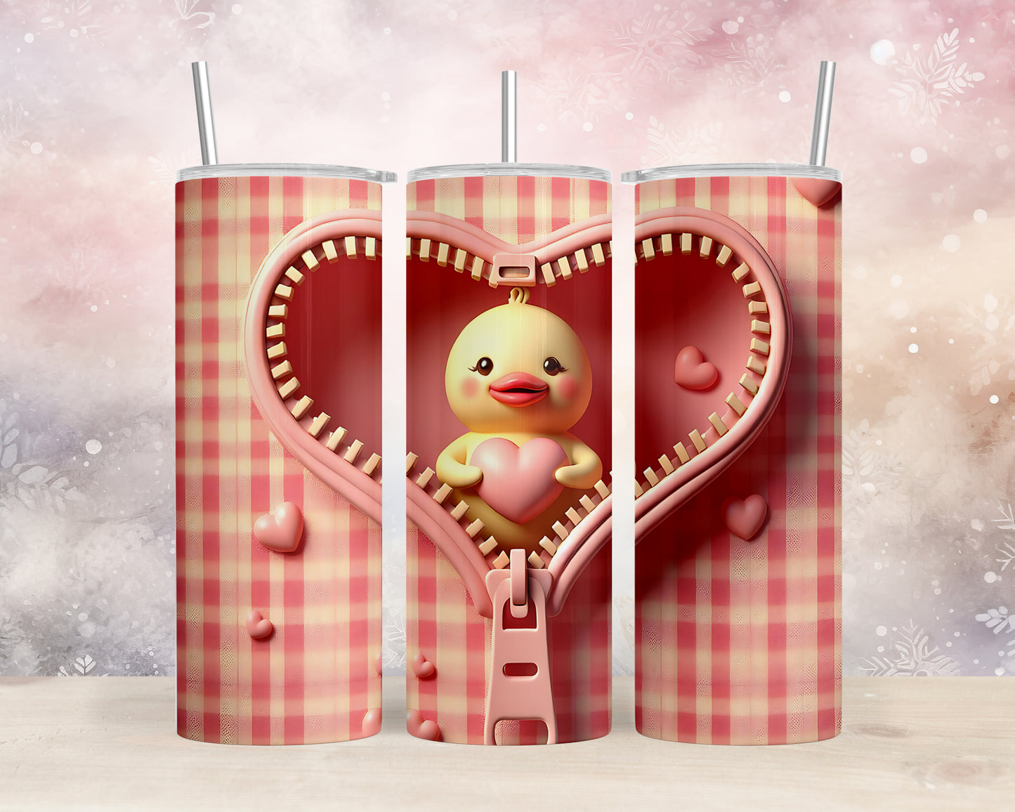 Skinny Tumbler with Straw, 20oz, Duck, Valentines Day, awd-945