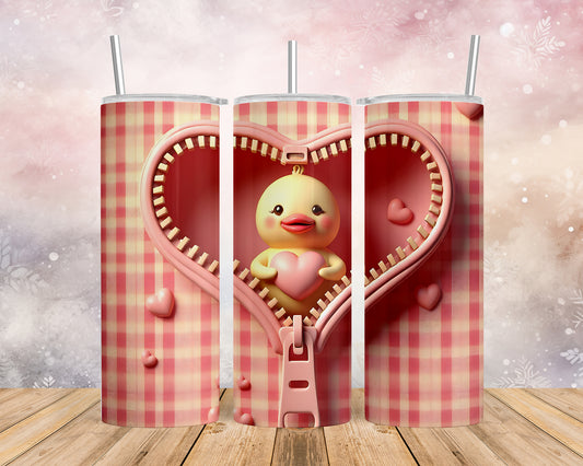 Skinny Tumbler with Straw, 20oz, Duck, Valentines Day, awd-945