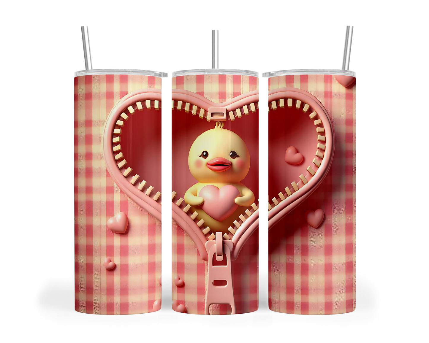 Skinny Tumbler with Straw, 20oz, Duck, Valentines Day, awd-945