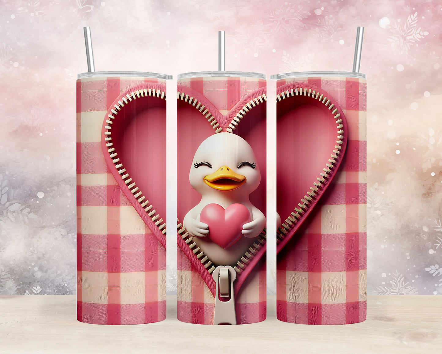 Skinny Tumbler with Straw, 20oz, Duck, Valentines Day, awd-946