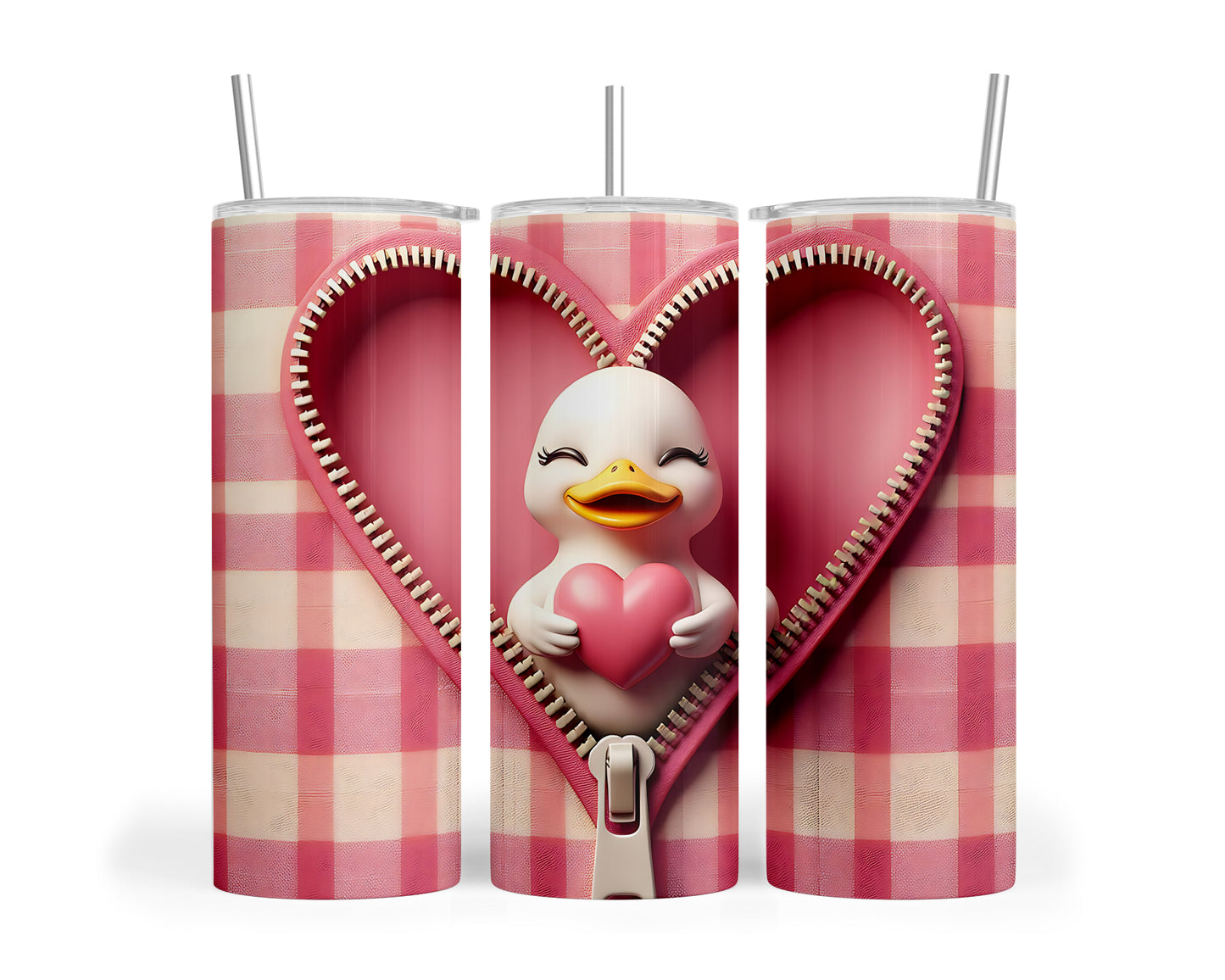 Skinny Tumbler with Straw, 20oz, Duck, Valentines Day, awd-946