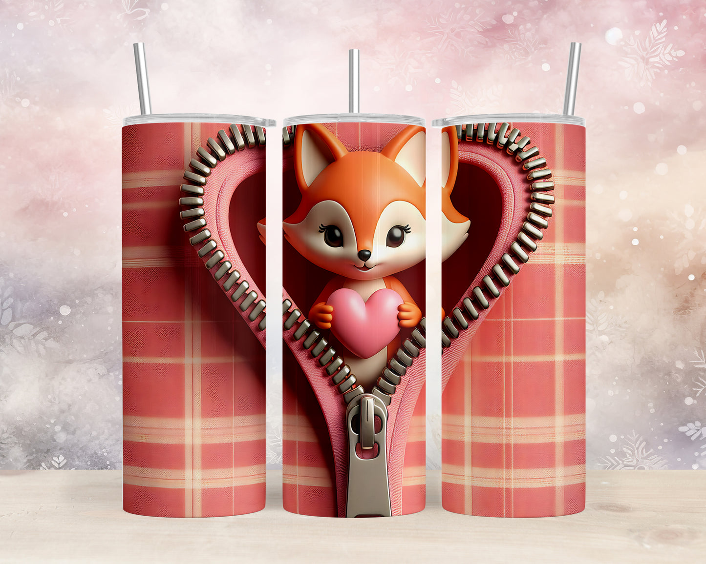 Skinny Tumbler with Straw, 20oz, Fox, Valentines Day, awd-947