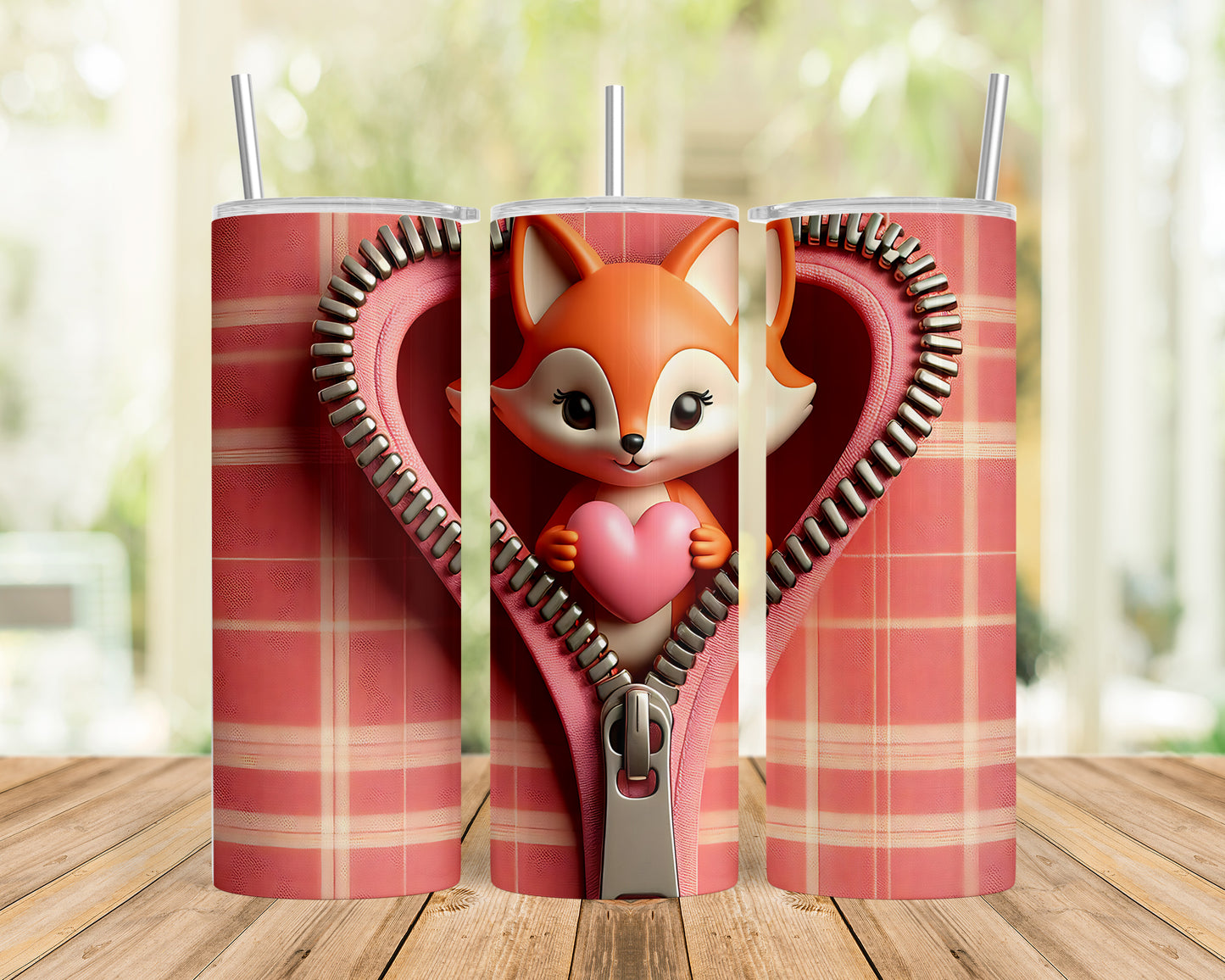 Skinny Tumbler with Straw, 20oz, Fox, Valentines Day, awd-947