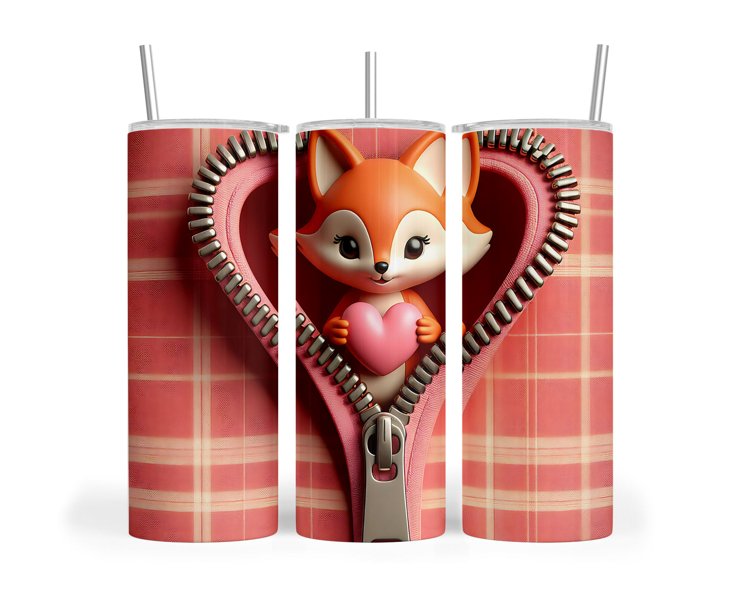 Skinny Tumbler with Straw, 20oz, Fox, Valentines Day, awd-947