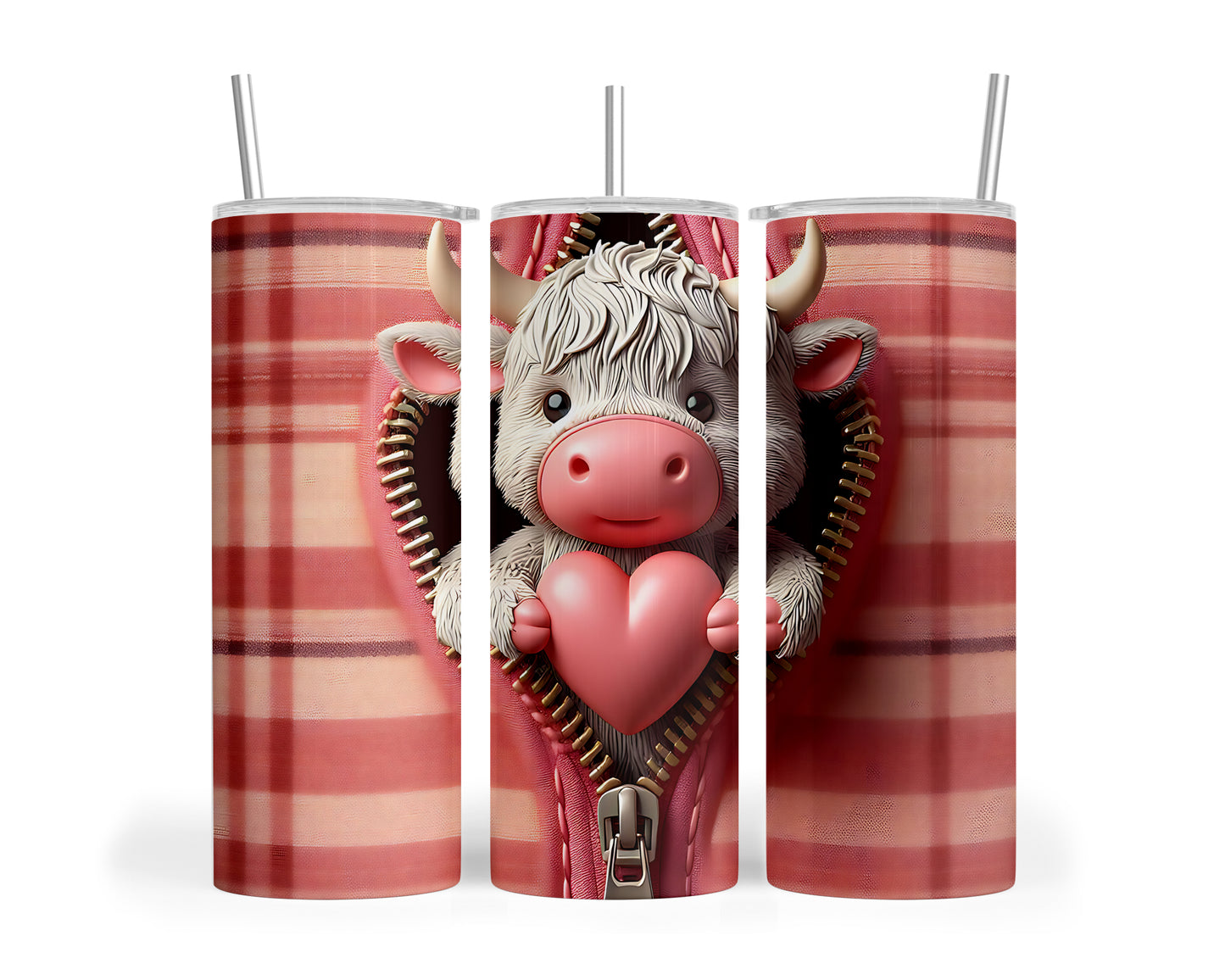 Skinny Tumbler with Straw, 20oz, Highland Cow, Valentines Day, awd-953