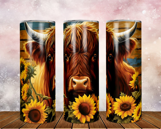 Skinny Tumbler with Straw, 20oz Highlander Cow