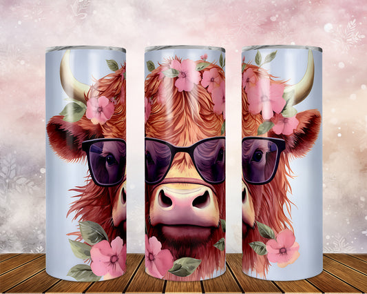 Skinny Tumbler with Straw, 20oz Highlander Cow