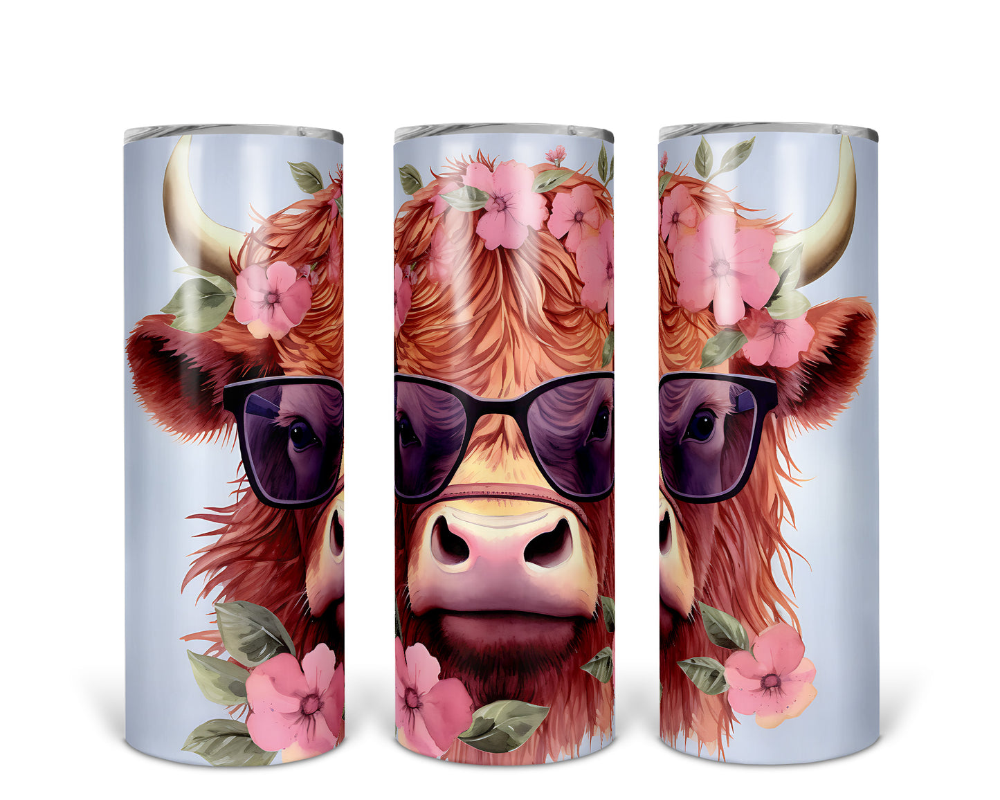 Skinny Tumbler with Straw, 20oz Highlander Cow