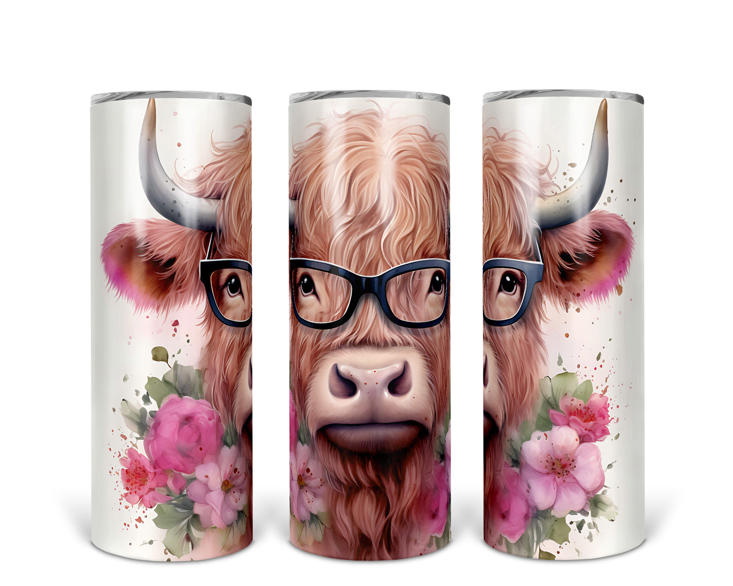 Skinny Tumbler with Straw, 20oz Highlander Cow