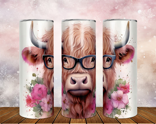 Skinny Tumbler with Straw, 20oz Highlander Cow