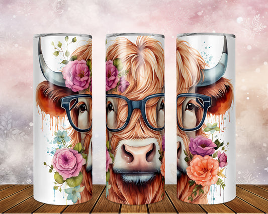 Skinny Tumbler with Straw, 20oz Highlander Cow