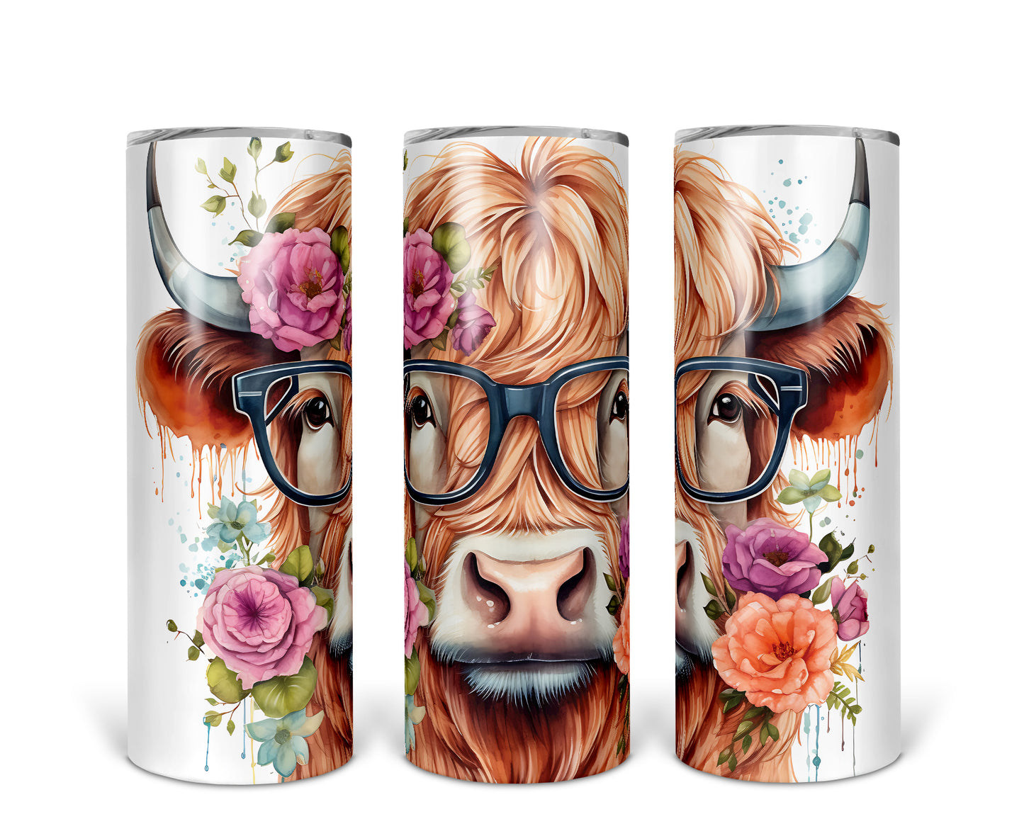 Skinny Tumbler with Straw, 20oz Highlander Cow