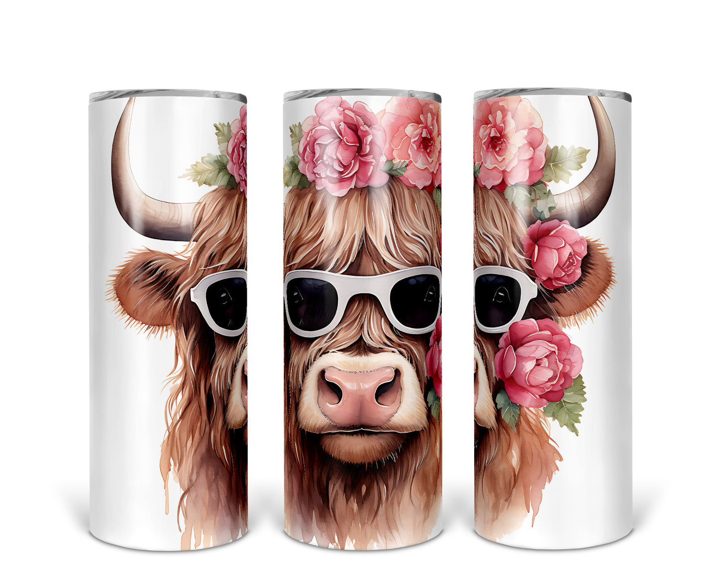 Skinny Tumbler with Straw, 20oz Highlander Cow