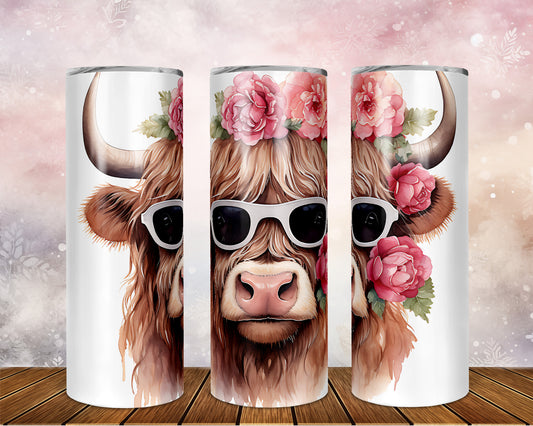 Skinny Tumbler with Straw, 20oz Highlander Cow