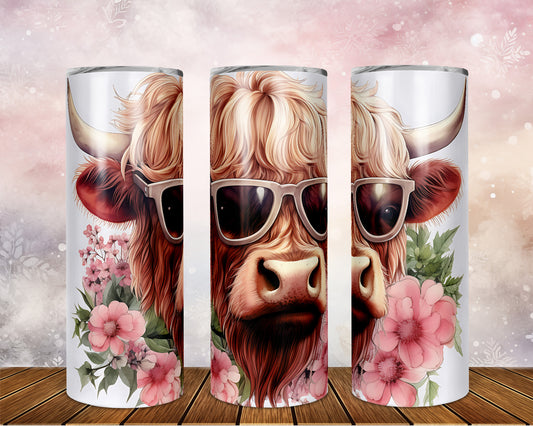 Skinny Tumbler with Straw, 20oz Highlander Cow