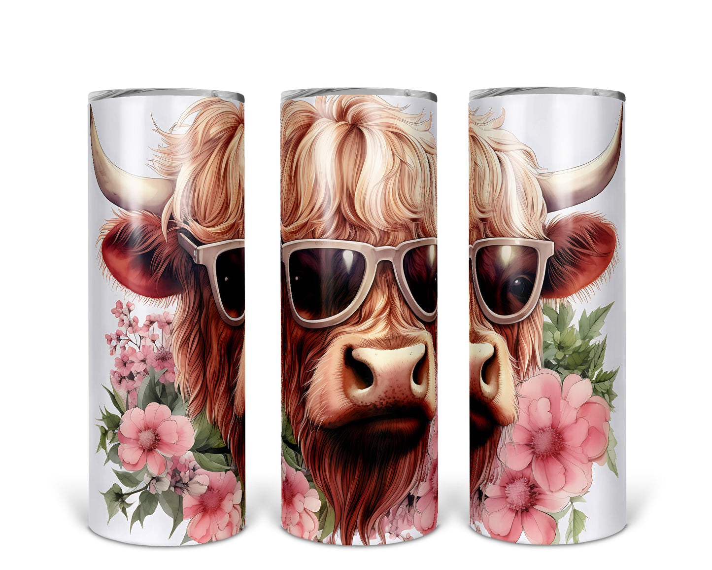 Skinny Tumbler with Straw, 20oz Highlander Cow