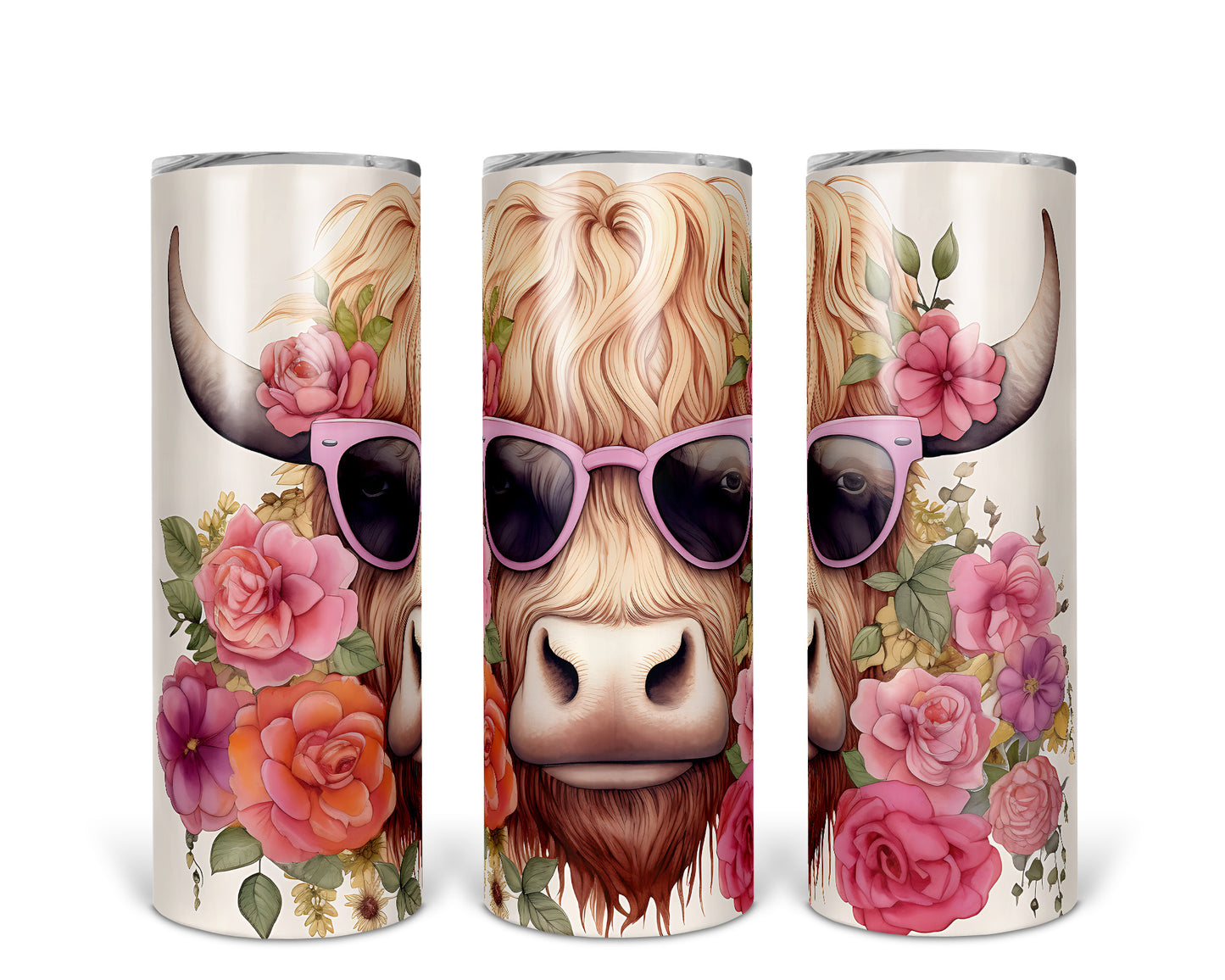 Skinny Tumbler with Straw, 20oz Highlander Cow