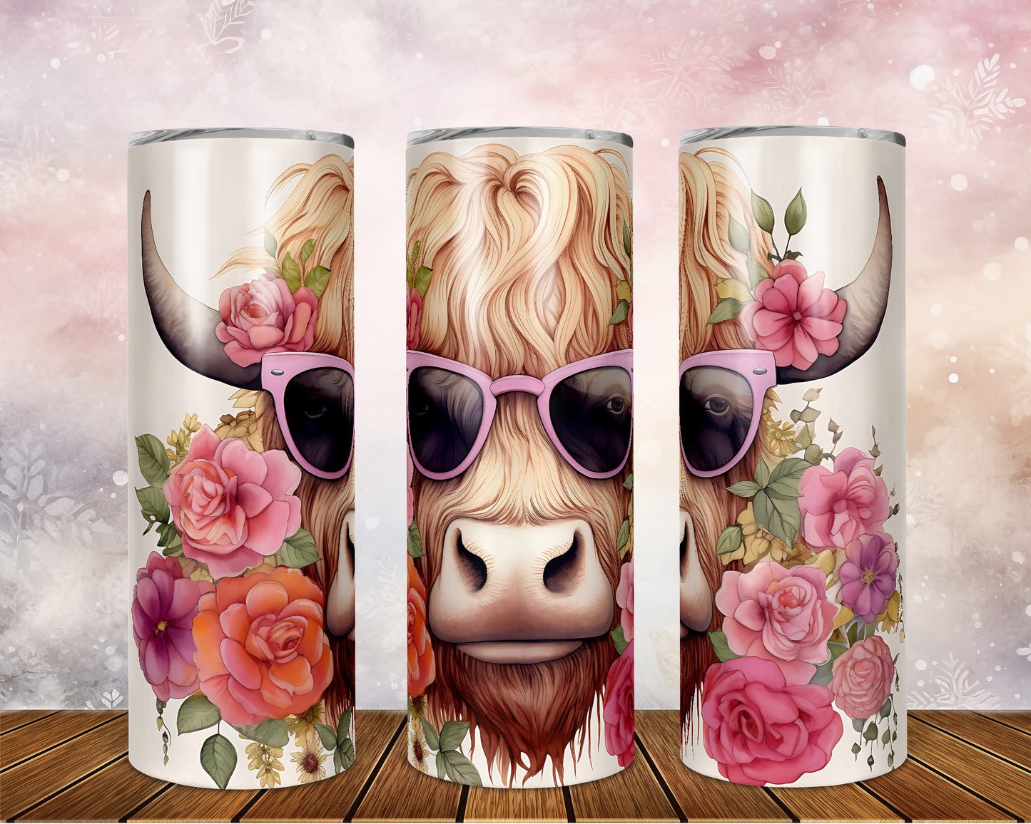 Skinny Tumbler with Straw, 20oz Highlander Cow