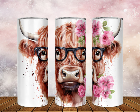 Skinny Tumbler with Straw, 20oz Highlander Cow