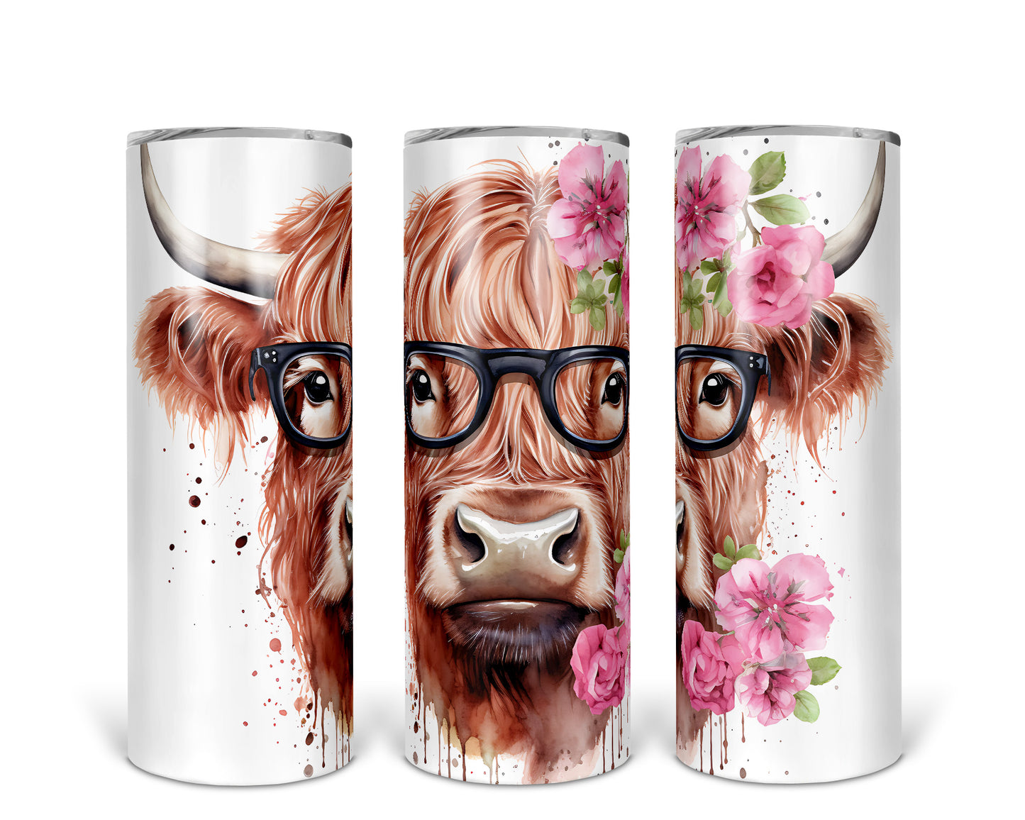 Skinny Tumbler with Straw, 20oz Highlander Cow