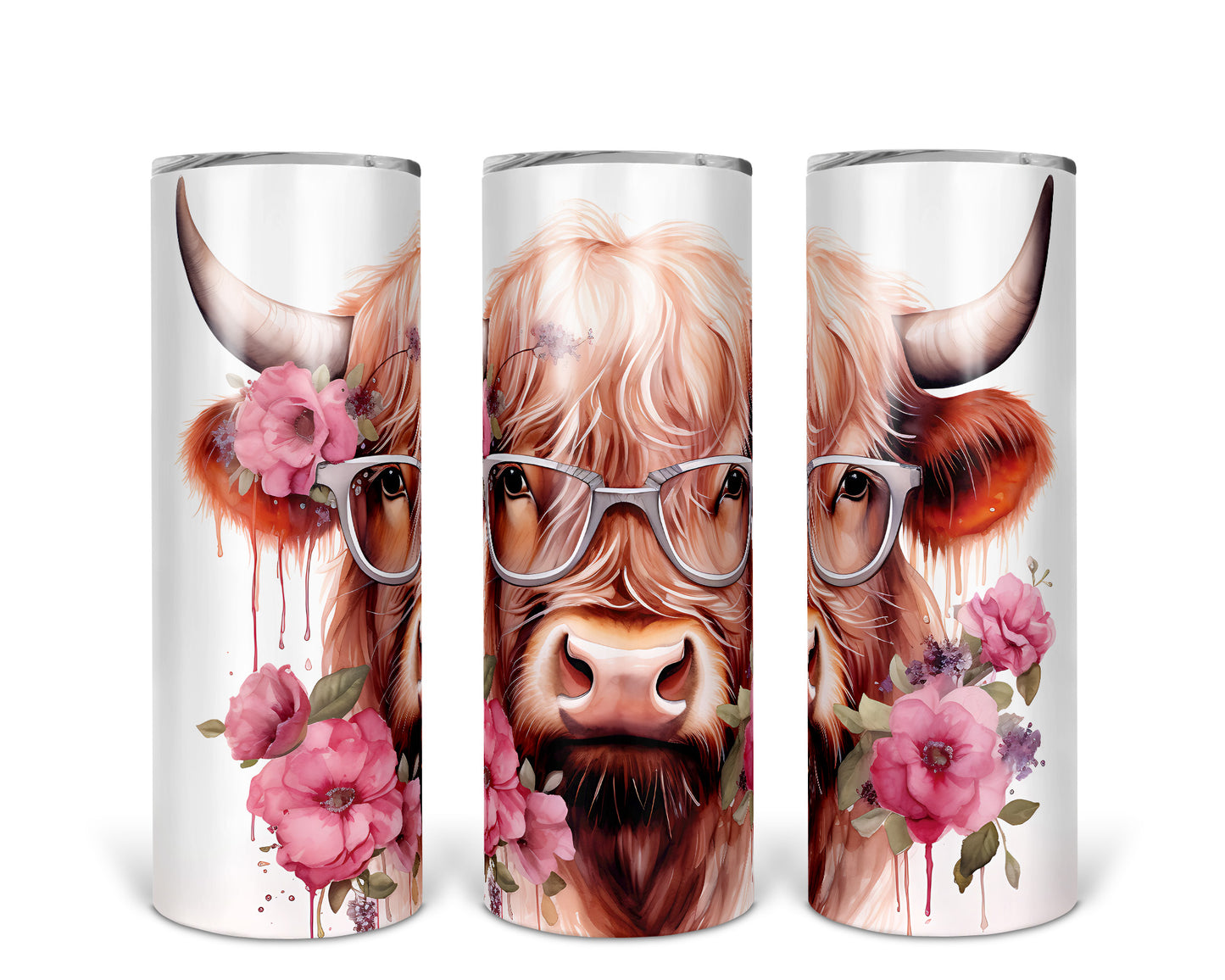 Skinny Tumbler with Straw, 20oz Highlander Cow