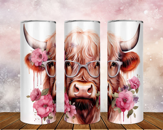 Skinny Tumbler with Straw, 20oz Highlander Cow