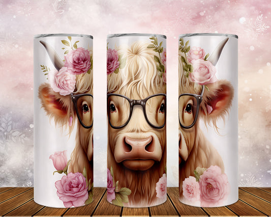 Skinny Tumbler with Straw, 20oz Highlander Cow