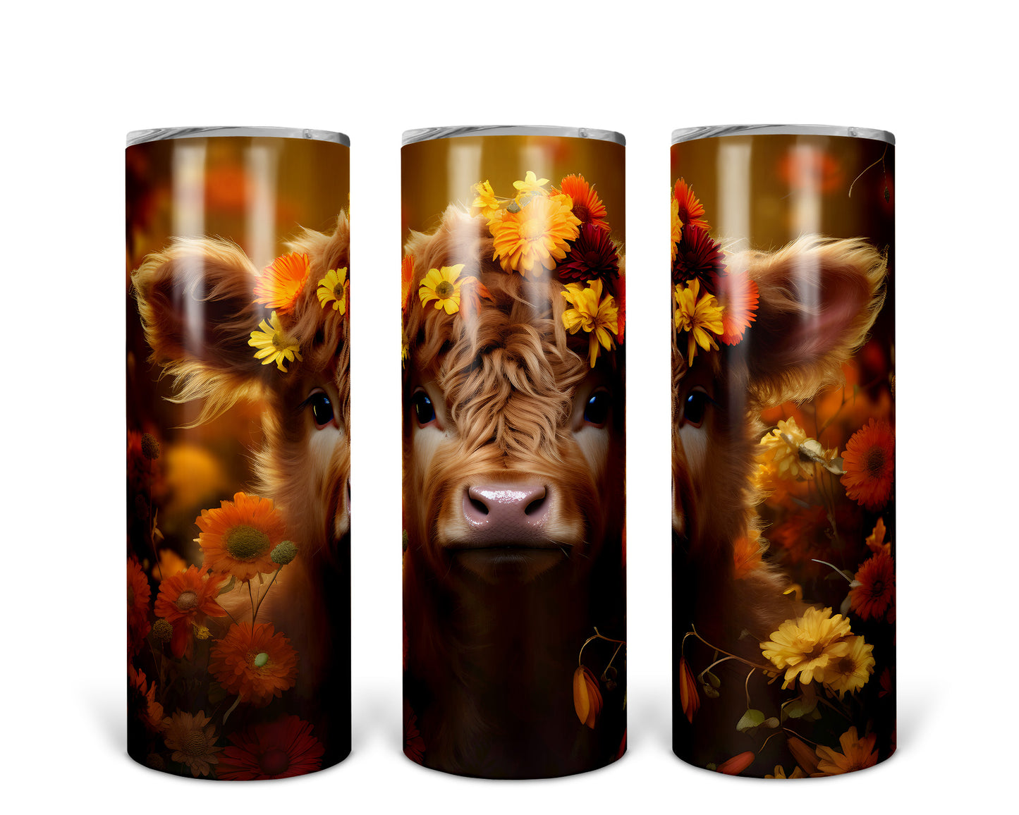 Skinny Tumbler with Straw, 20oz Highlander Cow