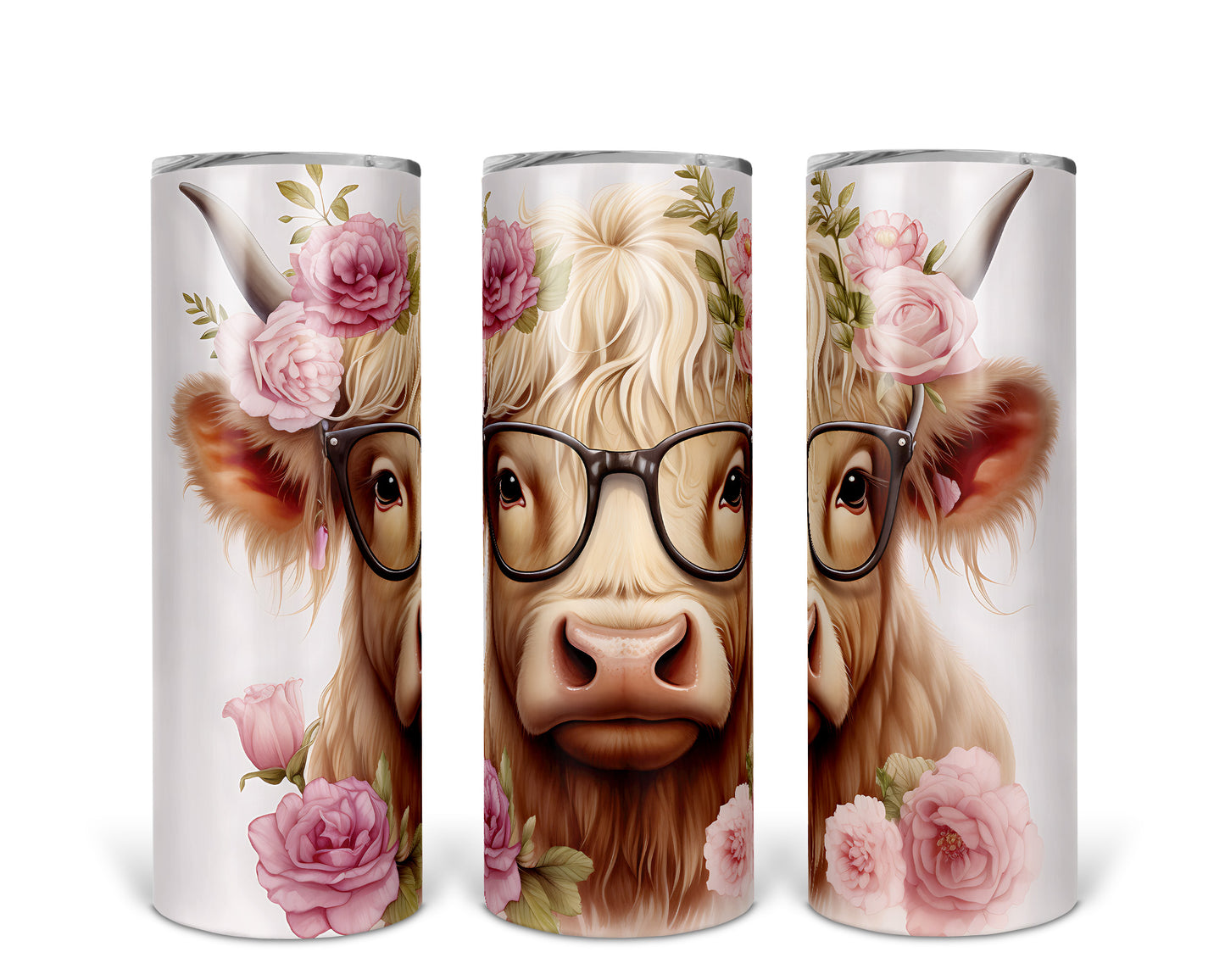 Skinny Tumbler with Straw, 20oz Highlander Cow