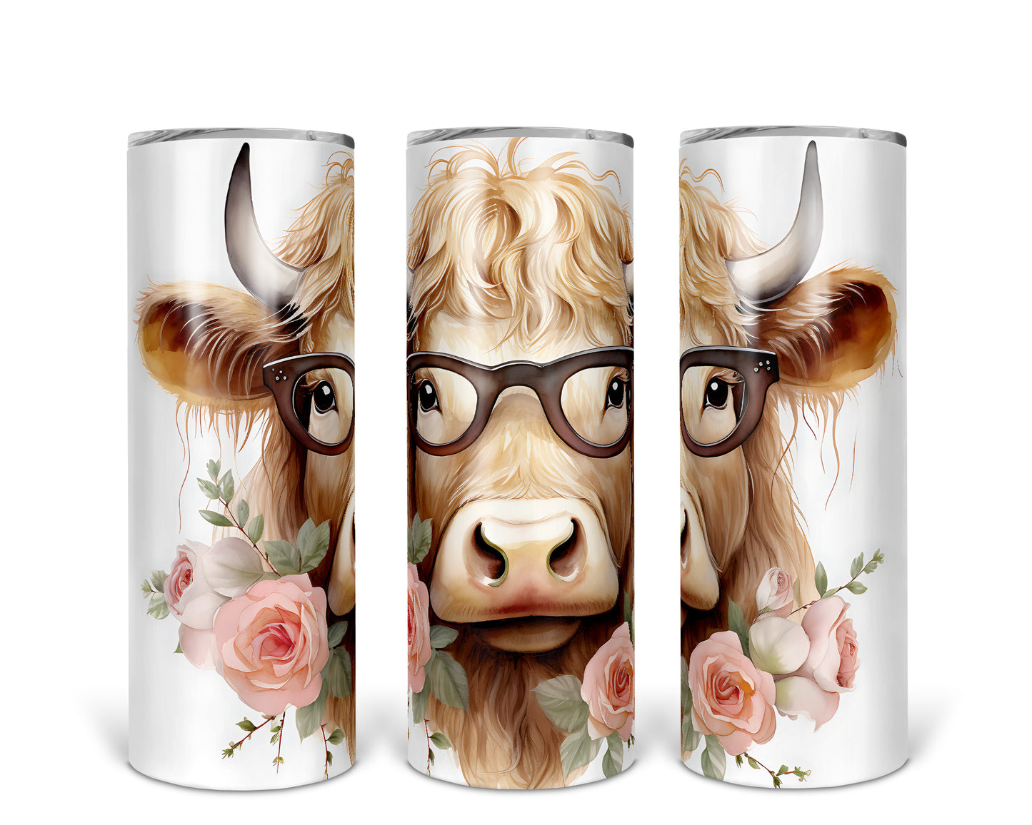 Skinny Tumbler with Straw, 20oz Highlander Cow