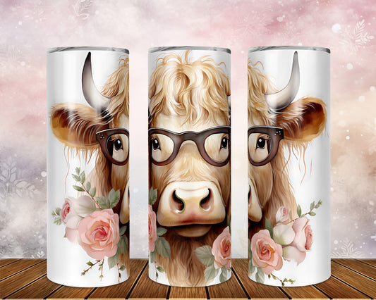 Skinny Tumbler with Straw, 20oz Highlander Cow