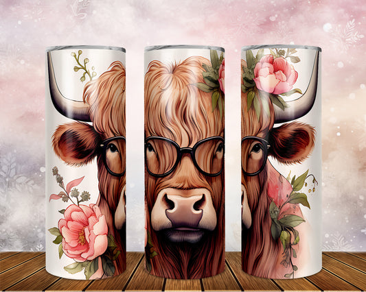 Skinny Tumbler with Straw, 20oz Highlander Cow