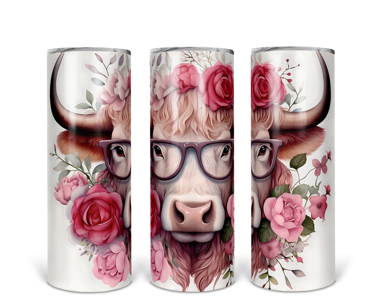 Skinny Tumbler with Straw, 20oz Highlander Cow