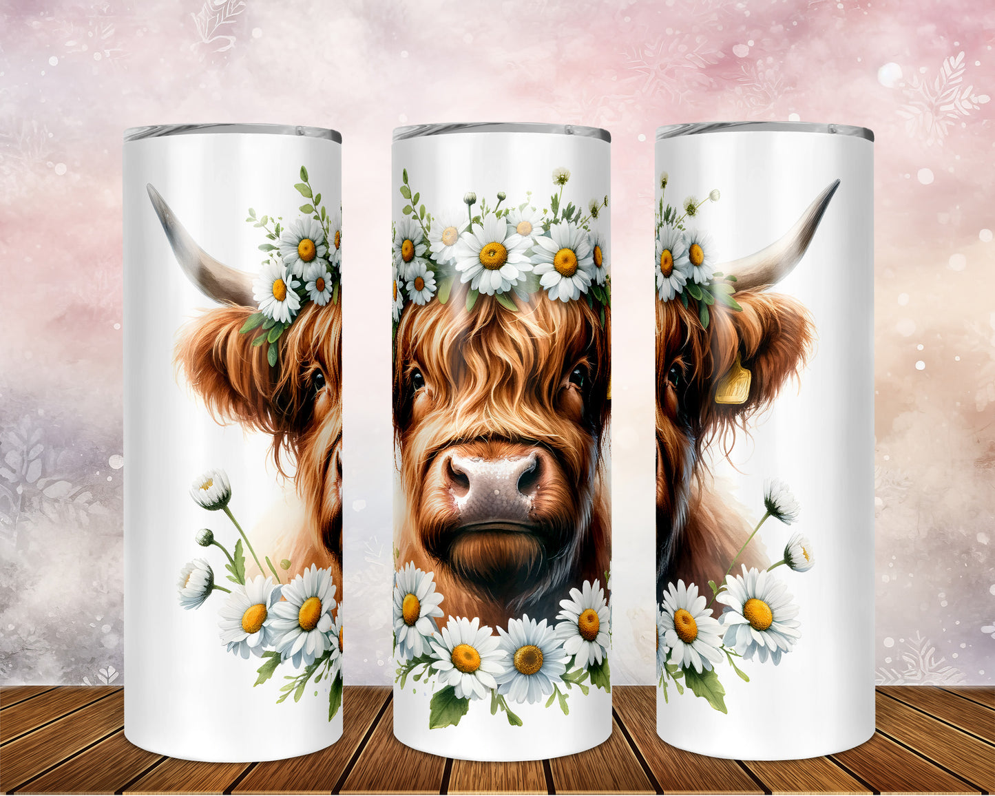 Skinny Tumbler with Straw, 20oz Highlander Cow