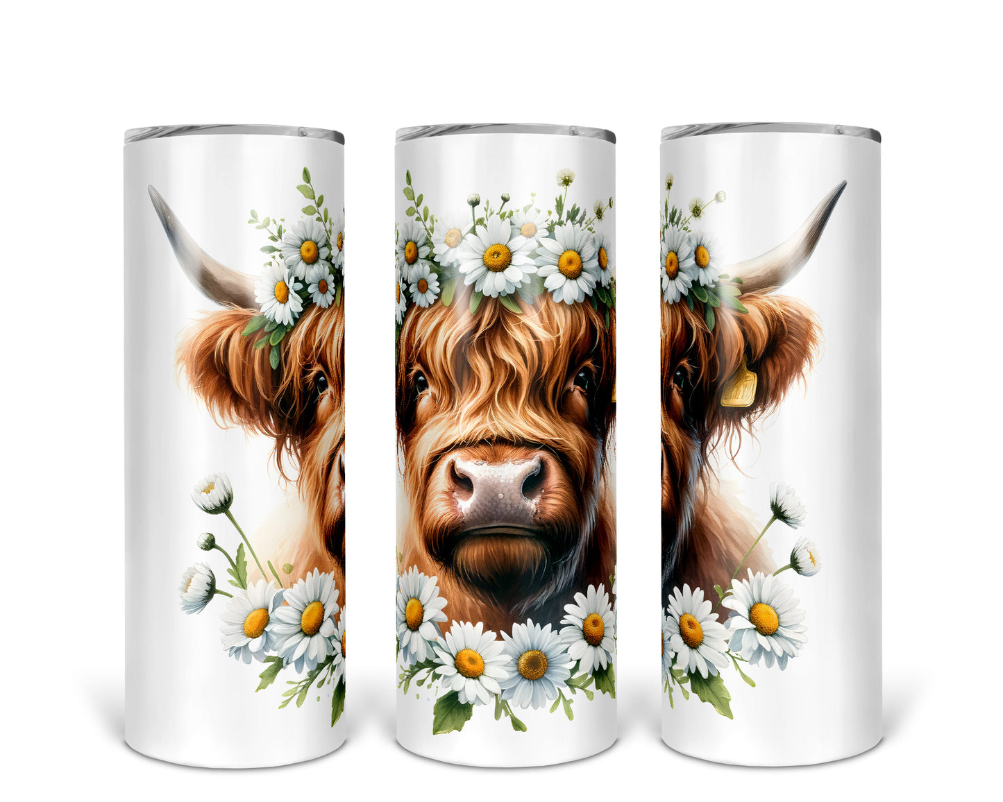 Skinny Tumbler with Straw, 20oz Highlander Cow