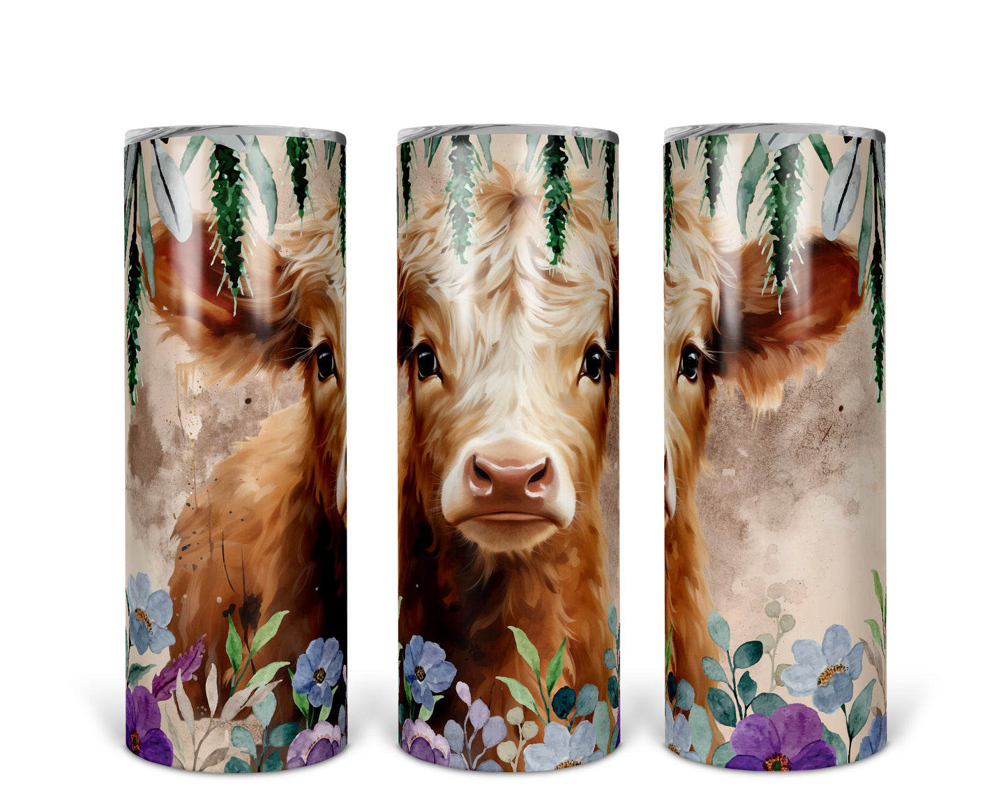 Skinny Tumbler with Straw, 20oz Highlander Cow