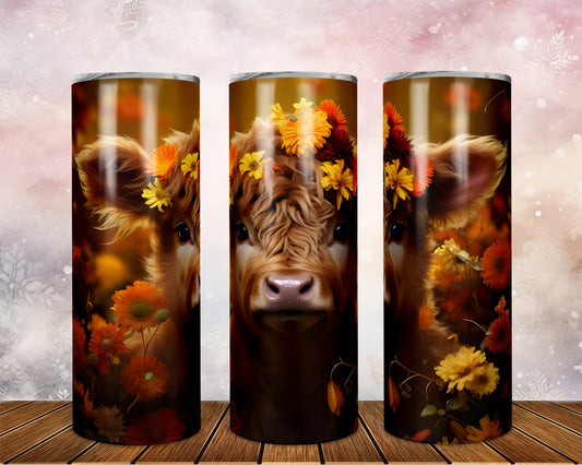 Skinny Tumbler with Straw, 20oz Highlander Cow