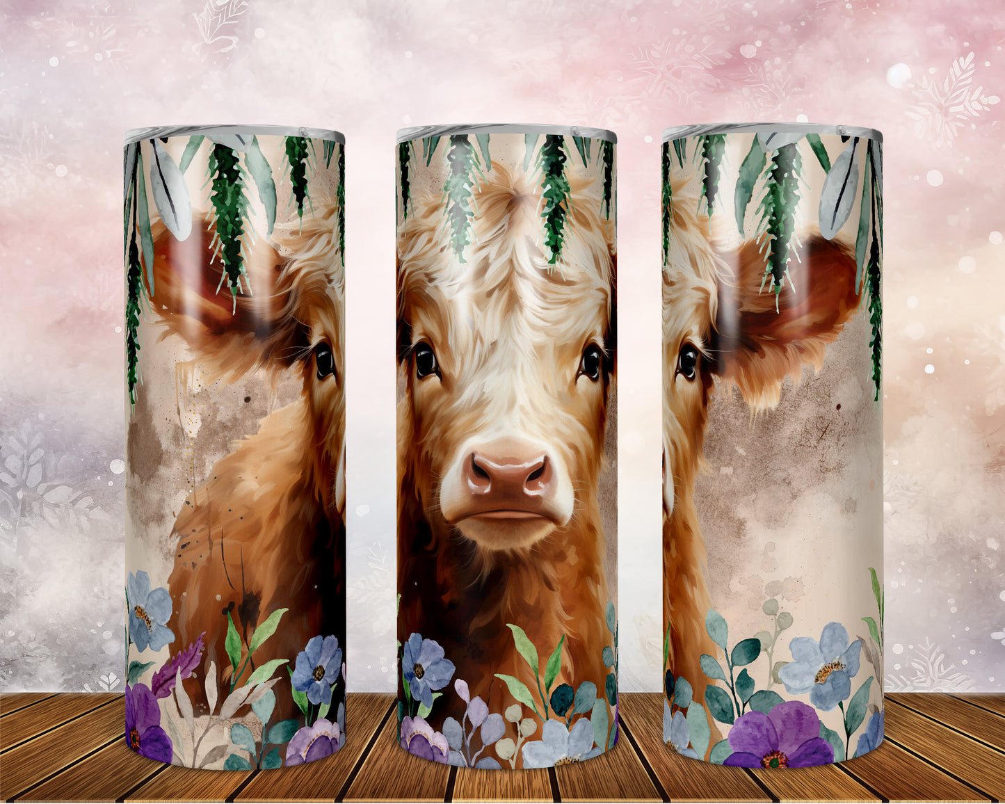 Skinny Tumbler with Straw, 20oz Highlander Cow