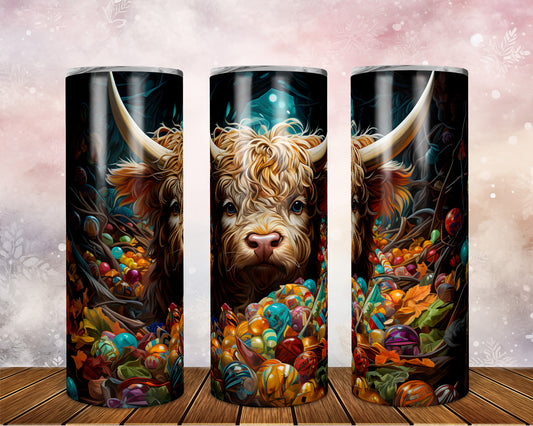 Skinny Tumbler with Straw, 20oz Highlander Cow