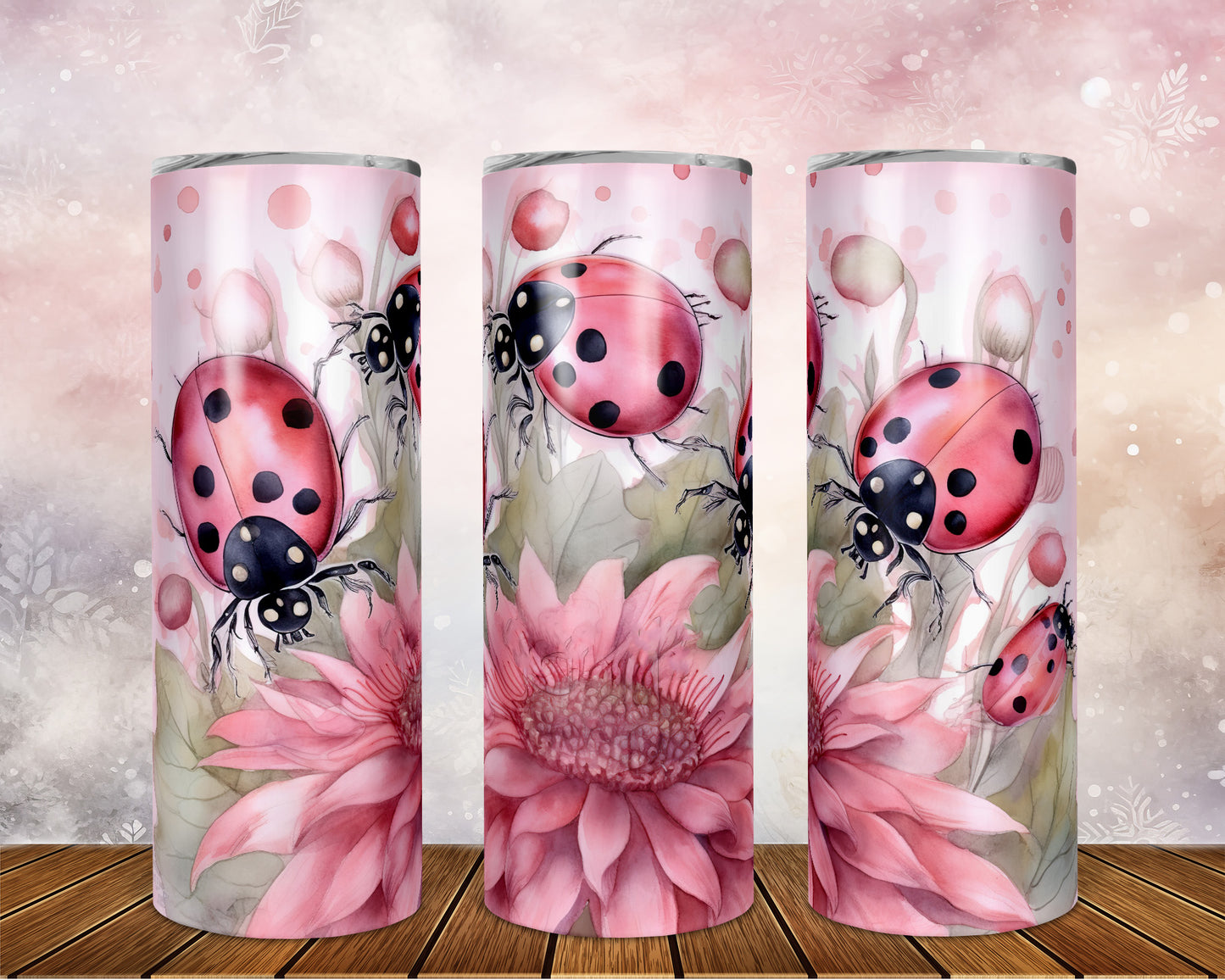 Skinny Tumbler with Straw, 20oz, Sunflowers, Ladybirds