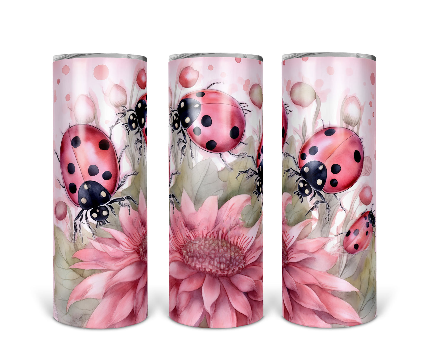 Skinny Tumbler with Straw, 20oz, Sunflowers, Ladybirds